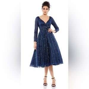 Mac Duggal 112181 Floral Waist Long Sleeve Dress Sz 8